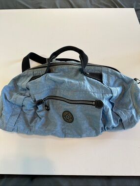Kipling Light Blue Nylon Duffel with Black Trim
